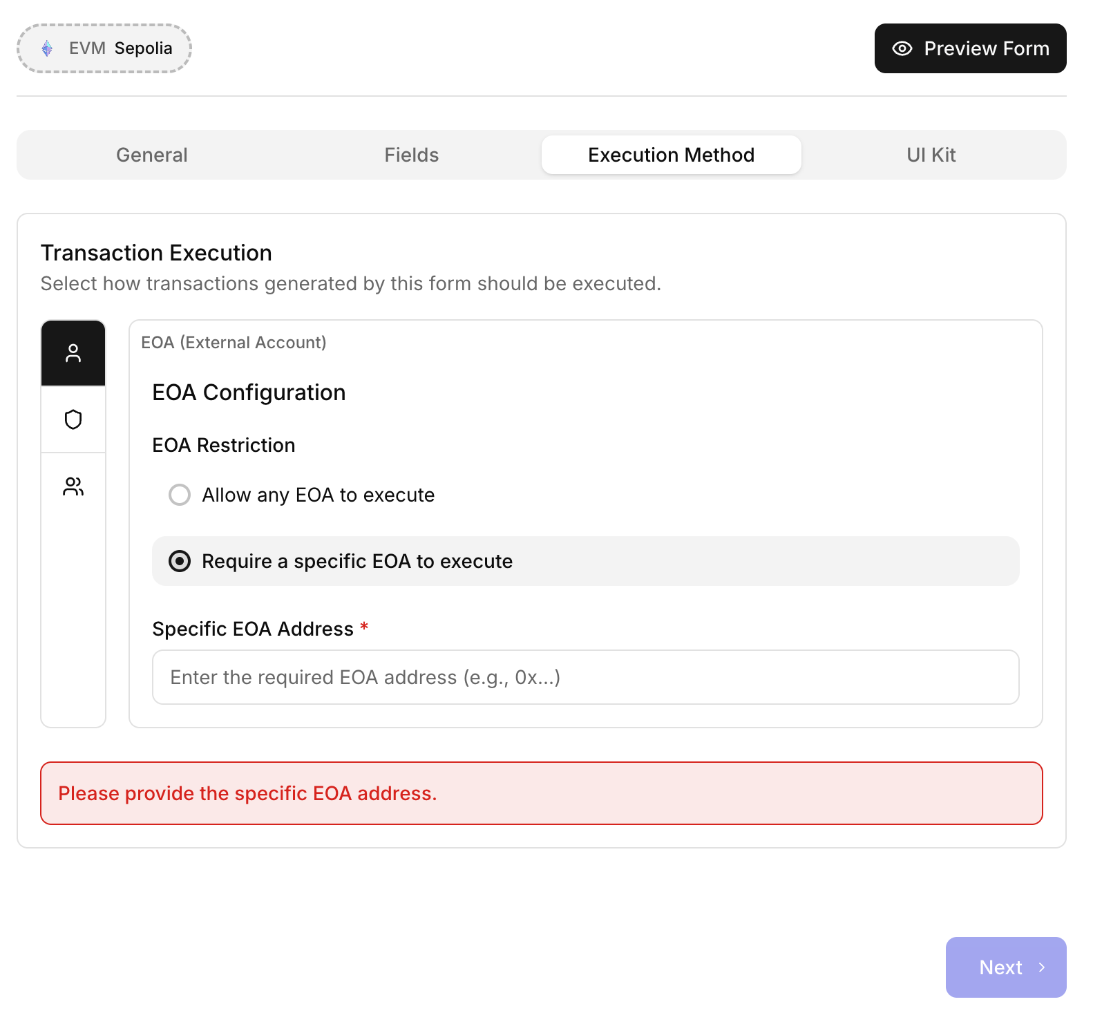 Customization EOA settings